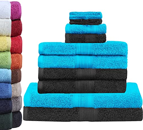 GREEN MARK Textilien 10 TLG. FROTTIER Handtuch-Set mit verschiedenen Größen 4X Handtücher, 2X Duschtücher, 2X Gästetücher, 2X Waschhandschuhe - Premium Qualität (10 TLG. FROTTIER Set, Schwarz/Türkis) GREEN MARK Textilien 10 TLG. FROTTIER Handtuch-Set mit verschiedenen Größen 4X Handtücher, 2X Duschtücher, 2X Gästetücher, 2X Waschhandschuhe - Premium Qualität (10 TLG. FROTTIER Set, Schwarz/Türkis) von GREEN MARK Textilien