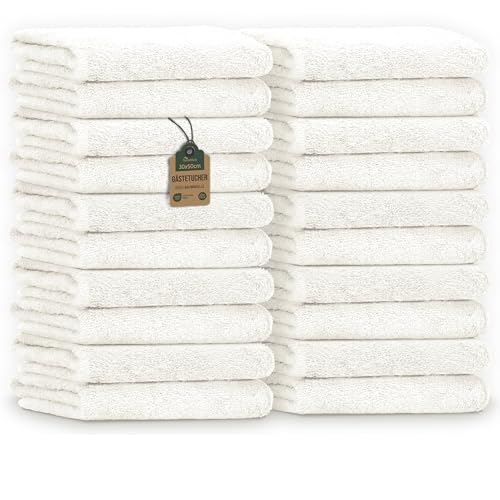 GREEN MARK Textilien 20er Pack Frottier Gästetücher mit Aufhänger 30x50cm GÄSTETUCH GÄSTE-Handtuch Farbe: Natur/Creme von GREEN MARK Textilien