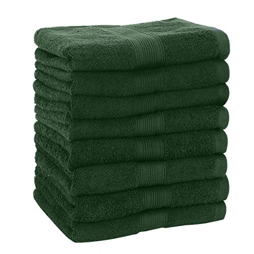 GREEN MARK Textilien 8er Set Frottier Handtücher 100% Baumwolle 50x100cm Diverse Farbsets Premium Frottee Qualität 500gr/m² mit Aufhänger (Dunkelgrün) von GREEN MARK Textilien