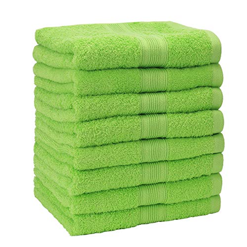 GREEN MARK Textilien 8er Set Frottier Handtücher 100% Baumwolle 50x100cm Diverse Farbsets Premium Frottee Qualität 500gr/m² mit Aufhänger (Apfelgrün) von GREEN MARK Textilien