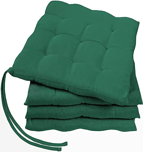 GREEN MARK Textilien Basic 4er-Set Sitzkissen Stuhlkissen für Außen oder Innen 40x40cm weich gefüllt, Dunkel grün von GREEN MARK Textilien