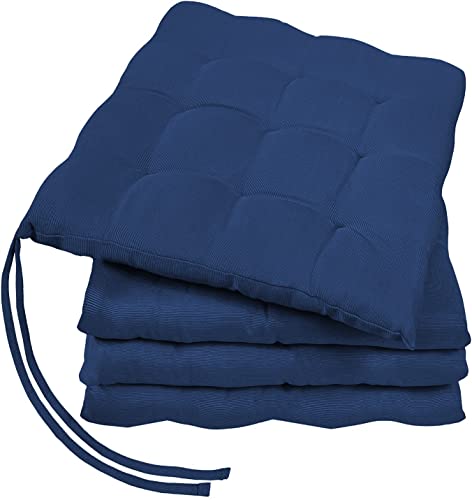 GREEN MARK Textilien Basic 4er-Set Sitzkissen Stuhlkissen für Außen oder Innen 40x40cm weich gefüllt, Navy blau von GREEN MARK Textilien