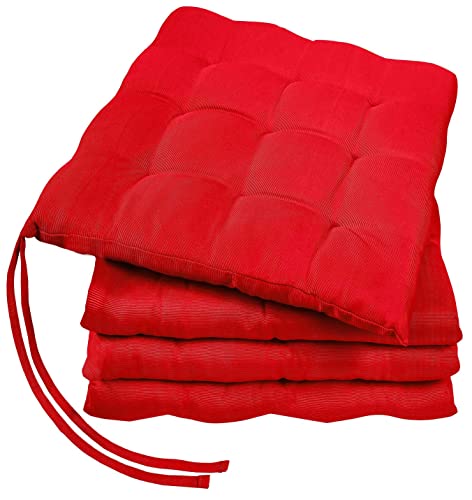 GREEN MARK Textilien Basic 4er-Set Sitzkissen Stuhlkissen für Außen oder Innen 40x40cm weich gefüllt, Rot von GREEN MARK Textilien