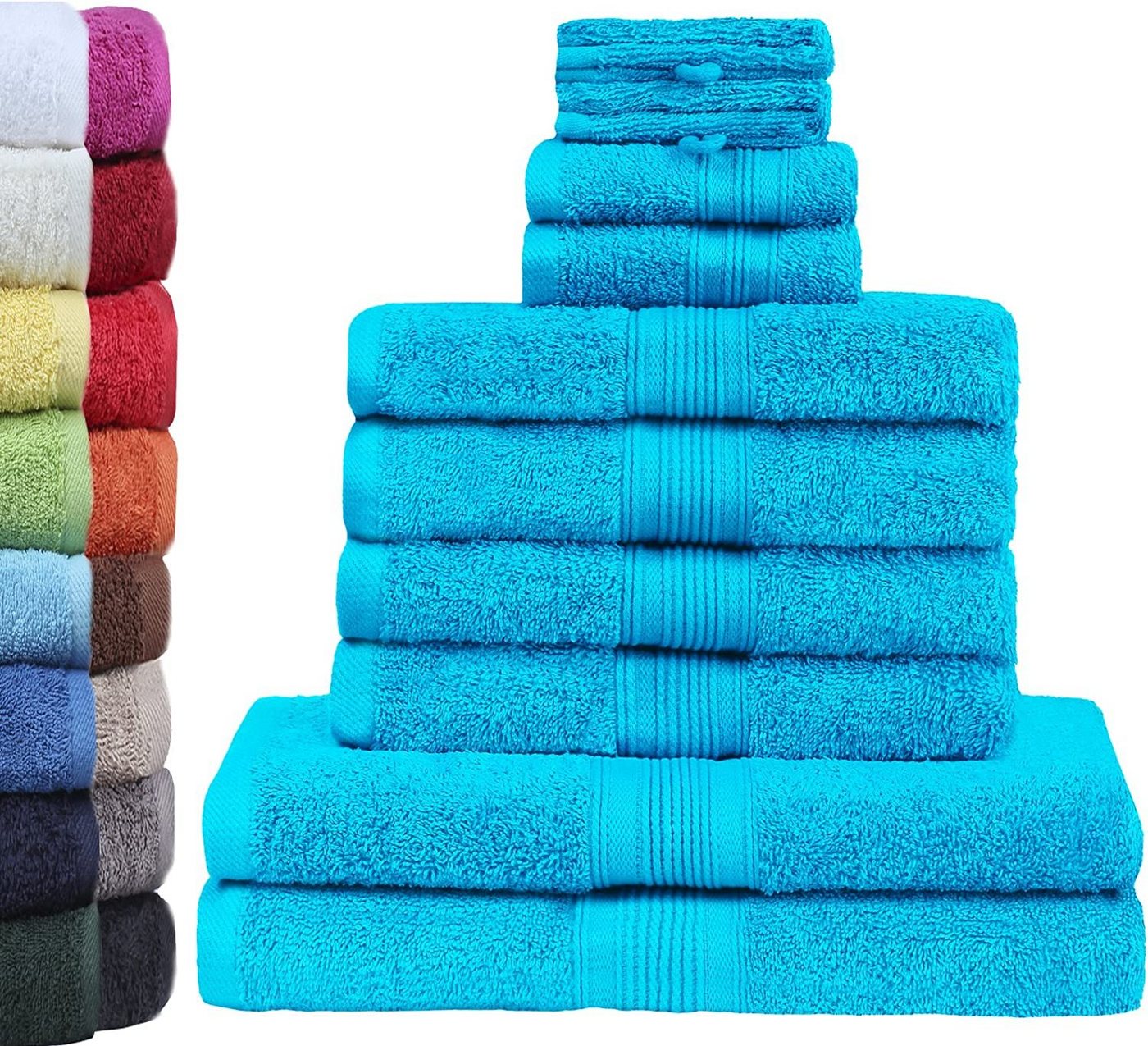 GREEN MARK Textilien Handtuch Set 10er Mix Handtuch-Set, 100% Baumwolle (Set, 10-St), 4X Handtücher, 2X Duschtücher, 2X Gästetücher, 2X Waschhandschuhe von GREEN MARK Textilien