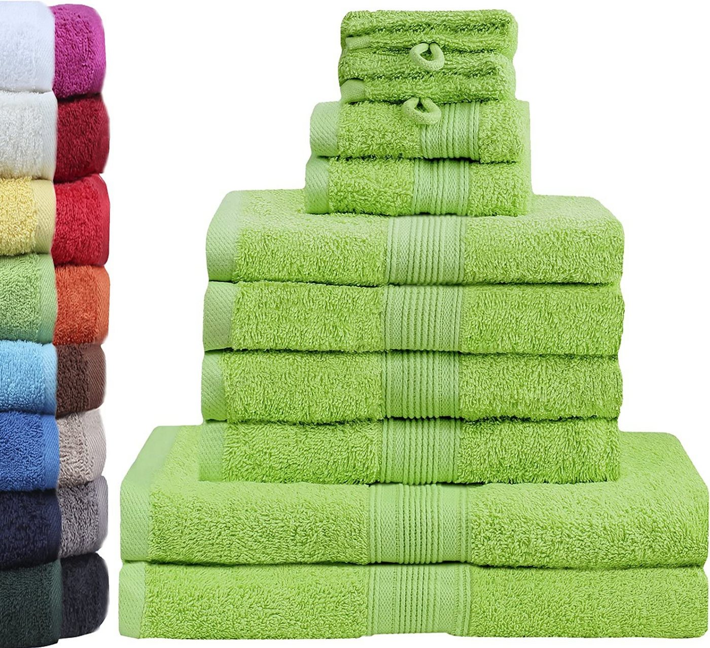 GREEN MARK Textilien Handtuch Set 10er Mix Handtuch-Set, 100% Baumwolle (Set, 10-St), 4X Handtücher, 2X Duschtücher, 2X Gästetücher, 2X Waschhandschuhe von GREEN MARK Textilien