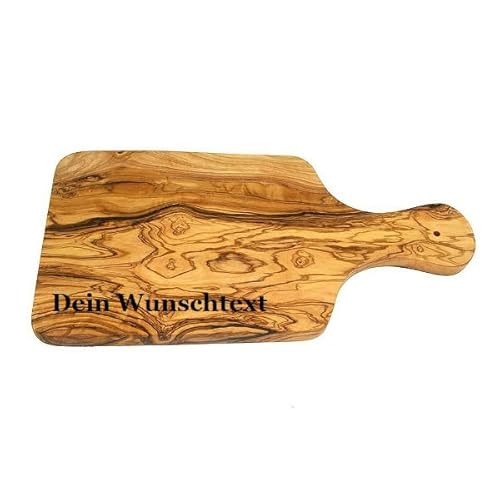 Personalisiertes Servierbrett aus Olivenholz mit Gravur Ihres Wunschtextes oder Namen, Schneidebrett, Käsebrett, 2 verschiedene Größen (ca. 27 x 13 cm) von GREEN & STEEL