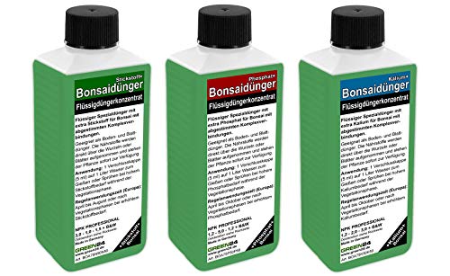 Bonsai Dünger SET mit 3 Profi Flüssigdüngern für alle Wachstumsphasen N+P+K Volldünger von GREEN24