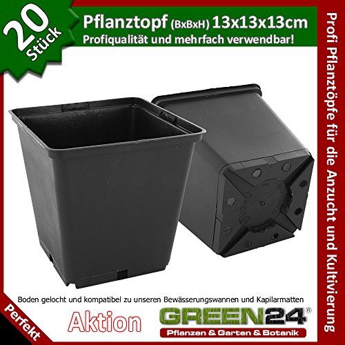 GREEN24 20 Stück Pflanztöpfe Pro als Vierecktopf 13x13x13 cm Anzuchttopf Pflanztopf Blumentopf von GREEN24