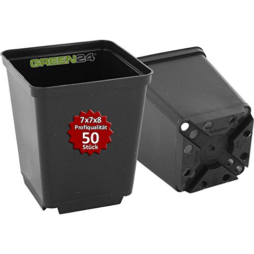 GREEN24 50 Stück Pflanztöpfe Pro als Vierecktopf 7x7x8 cm Anzuchttöpfe Pflanztöpfe Blumentöpfe von GREEN24