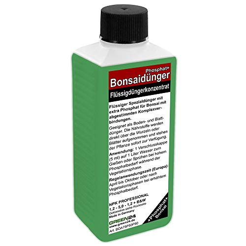 Bonsai-Dünger NPK Phosphat+ HIGHTECH Dünger zum düngen von Bonsai Pflanzen, Premium Flüssigdünger aus der Profi Linie von GREEN24