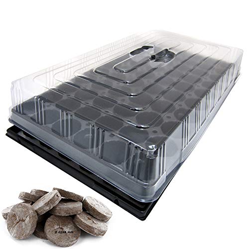 GREEN24 PRO40+ Komplett-Set Zimmer-Gewächshaus Anzuchthaus Hydroponik XL mit Torfquelltöpfen, automatischer Bewässerung, Profi Treibhaus mit Wanne + Kapillarsystem + QP Topfplatte + Haube + Jiffy von GREEN24