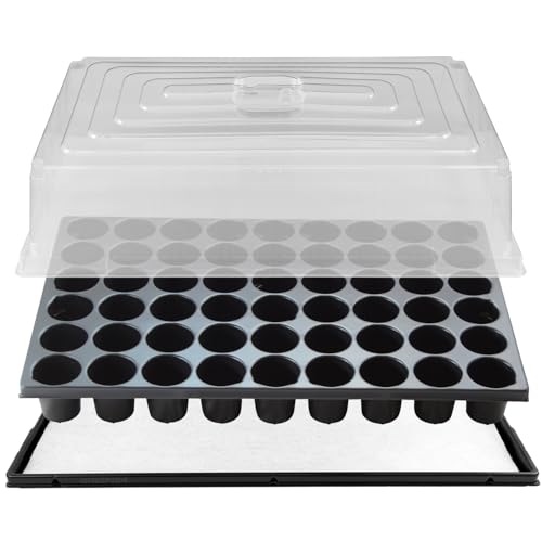 GREEN24 STP Anzuchthaus 54R - Untersetzer, Kapillarmatte, Topfplatte (33,5 x 51,5 cm) mit 54 runden Töpfen (DxH 50x55mm) und passende hohe Abdeckhaube von GREEN24