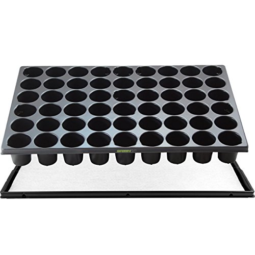 GREEN24 STP Anzuchtset QP54R Topfplatte mit 54 runden Töpfen, Anzuchtplatte 33,5 x 51,5 cm mit Untersetzer und Kapillarmatte QuickPot Set QP-54 R (54 runde Töpfe DxH 50x55mm) Profi Multitopf-Platte von GREEN24