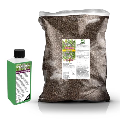 Umtopf - Set für Garten- und Küchenkräuter - bestehend aus 10 Liter Spezial - Substrat und darauf abgestimmten Flüssigdünger NPK Volldünger (für Kräuterpflanzen) von GREEN24