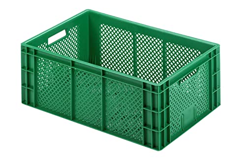 GREEN24 Gemüsekiste, Obstkiste, Kunststoffkiste, Kunststoffkorb 600 x 400 x 223 mm - zur Lagerung / Trocknung von Obst, Gemüse, Nüssen aus lebensmittelechtem HDPE - Farbe grün von GREEN24