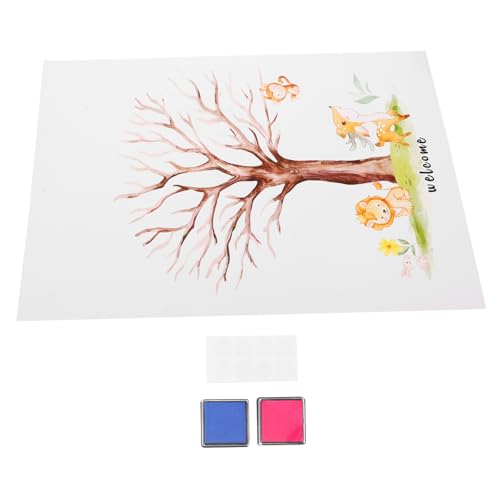 GREENADSCAPE 1satz Gender Reveal Fingerprint Tree Guest Book Einzigartiges Erinnerungsstück Für Und Geschlechtsoffnung Mit Poster Stempelkissen Und Klebepunkt von GREENADSCAPE