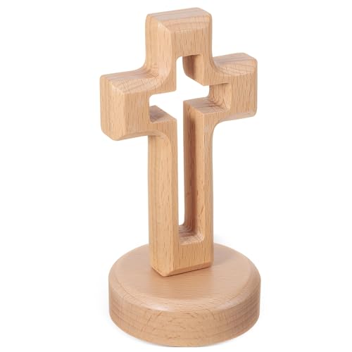 GREENADSCAPE 1satz Holz Stehendes Kreuz Mit Basis Dekorative Kreuzform Für Zuhause Büro Kirche Und Religiöse Holzornamente Für Jeden Anlass von GREENADSCAPE