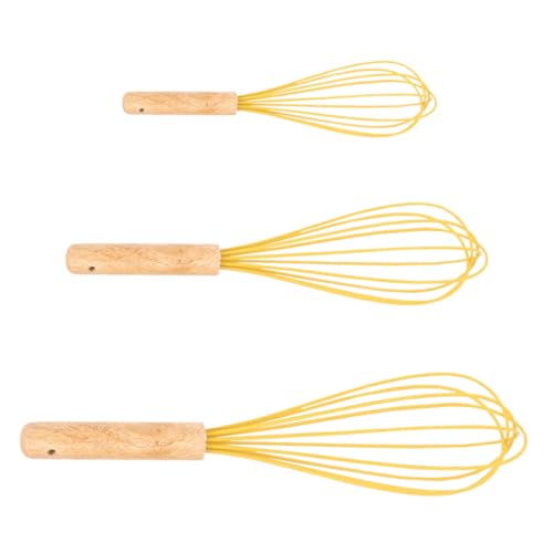 GREENADSCAPE 3 Stück Teiliges Silikon Eiermixer mit Holzgriff Praktischer Handrührer für Ei Teig und Sahne Leicht Tragbar und Einfach zu Reinigen von GREENADSCAPE
