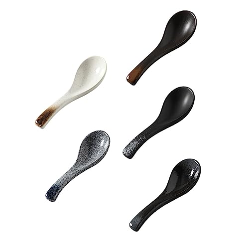 GREENADSCAPE 5 Stück Keramische Löffel Vintage Asiatische Suppen und Reis Löffel für Zuhause und Restaurant Farbenfrohe Auswahl Schwarz Schnee Dämmerung Blau von GREENADSCAPE
