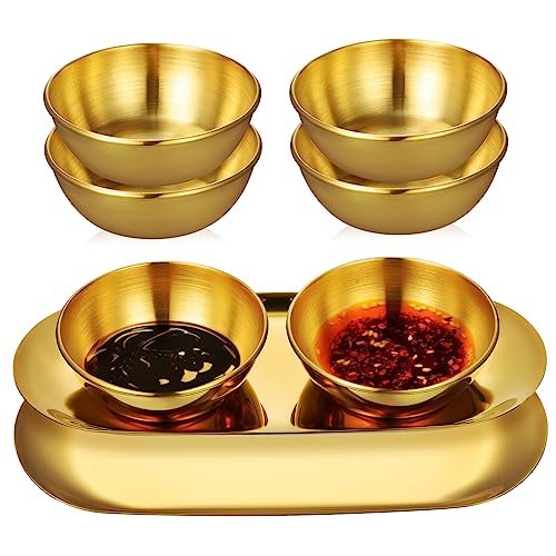 GREENADSCAPE 6er-set Edelstahl-saucenschalen Kleine Dip-schalen Für Sojasauce Ketchup Salz Paprika Und Gewürze Robust Mit Poliertem Boden Und Ovalen Serviertabletts Für Tischdekoration von GREENADSCAPE