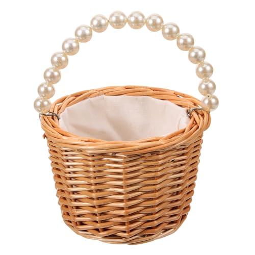 GREENADSCAPE Blumenkorb Mit Griff Handgewebter Wicker Basket Für Blumenmädchen Hochzeiten Und Dekoration Kleiner Geflochtener Korb Vielseitig Einsetzbar Für Feiern Und Aufbewahrung von GREENADSCAPE