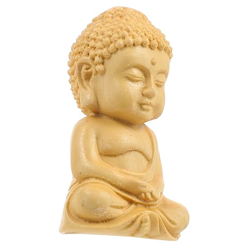 GREENADSCAPE Geschnitzte Holz Buddha Statue Kleine Dekoration Schreibtischornament Aus Holz Mit Flachem Boden Design von GREENADSCAPE