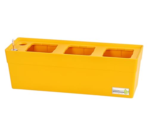GREENBAR® Kräuterkasten, für 3 Kräutertöpfe, mit integriertem Bewässerungssystem, für Indoor/Outdoor, 48 x 16 x 15.5 cm, Kunststoff, gelb von GREENBAR