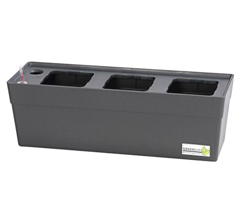 Greenbar® Kräuterkasten, für 3 Kräutertöpfe, mit integriertem Bewässerungssystem, für Indoor/Outdoor, 48 x 16 x 15.5 cm, Kunststoff, anthrazit von GREENBAR