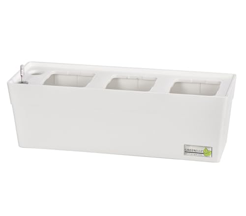 Greenbar® Kräuterkasten, für 3 Kräutertöpfe, mit integriertem Bewässerungssystem, für Indoor/Outdoor, 48 x 16 x 15.5 cm, Kunststoff, weiß von GREENBAR