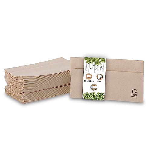 GREENBOX 100 Stück Papierservietten 33x33 cm Recyclingpapier ungebleicht I braune Servietten 1-lagig I Gastronomie Servietten 1/8 Falz I Imbiss Servietten I Party Servietten von GREENBOX