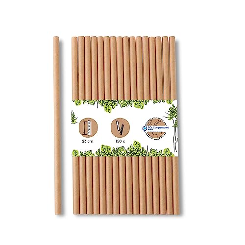 GREENBOX 150 Stück Jumbo Papier Trinkhalme 23cm Strohhalm 8mm Ø I Trinkhalm biologisch abbaubar I braune Strohhalme umweltfreundlich I Party Trinkhalme für Smoothies I Papierstrohhalme von GREENBOX