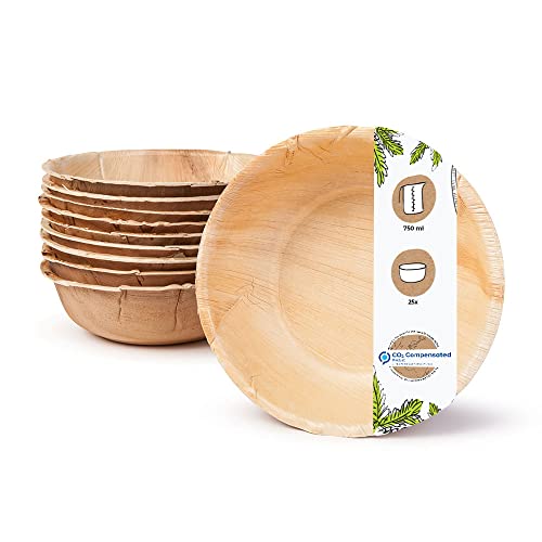 GREENBOX 25 Stück Palmware - umweltfreundliches Einweggeschirr aus Palmblättern I Palmblatt Schale rund 750ml I Salat-Schüssel Dipschalen Suppenschale Servierschale Snackschale von GREENBOX