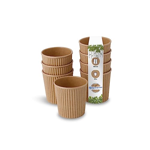 GREENBOX 25 Stück Riffelbecher To Go Pappbecher aus braunem Kraftkarton ungebleicht I Umweltfreundliche Kaffee Trinkbecher Einweg Bio unbedruckt 100 ml, 4 oz I 100% biologisch abbaubar, kompostierbar von GREENBOX