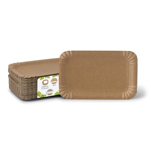 GREENBOX 50 Pappteller eckig braun 13x20 cm | Nachhaltig, Robust & Recyclebar | Einwegteller für Geburtstage, Grillfeiern & Partys | Nachhaltige Forstwirtschaft | Disposable Plates von GREENBOX