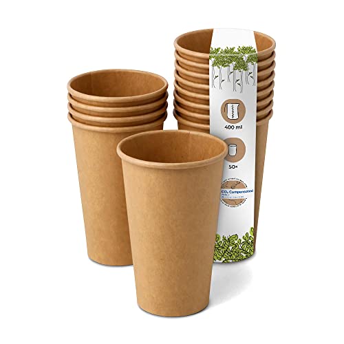 GREENBOX 50 Stück 400 ml / 16 oz braune Pappbecher Ø 90 mm | umweltfreundlich, recycelbar & ungebleicht | Kaffeebecher to go von GREENBOX