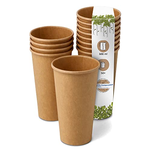 GREENBOX 50 Stück 500 ml / 20 oz braune Pappbecher Ø 90 mm | umweltfreundlich, recycelbar & ungebleicht | Kaffeebecher to go von GREENBOX