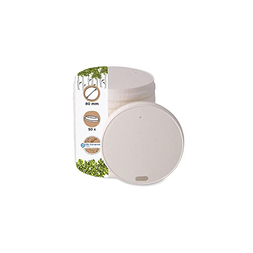 GREENBOX 50 Stück Papp-Deckel mit Trinköffnung I Coffee-to-go Deckel Ø 80 mm weiß I Für Kaffee-To-Go Pappbecher I Biologisch abbaubar & kompostierbar I Kaffeebecher Deckel mit Trinkloch von GREENBOX