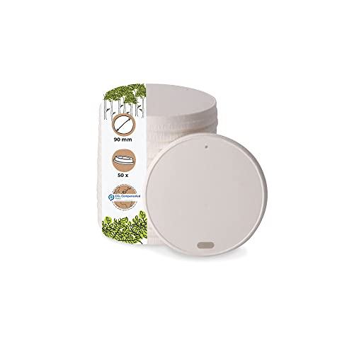 GREENBOX 50 Stück Papp-Deckel mit Trinköffnung I Coffee-to-go Deckel Ø 90 mm weiß I Für Kaffee-To-Go Pappbecher I Biologisch abbaubar & kompostierbar I Kaffeebecher Deckel mit Trinkloch von GREENBOX