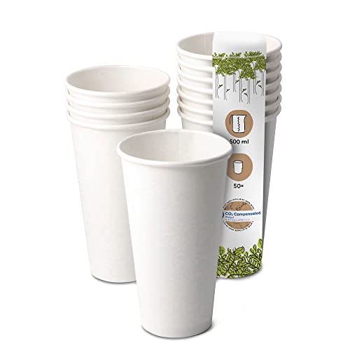 GREENBOX 50 Stück weiße Pappbecher 500 ml / 20 oz Ø 90 mm | umweltfreundlich, recycelbar & schlicht | Kaffeebecher to go, Weiß von GREENBOX