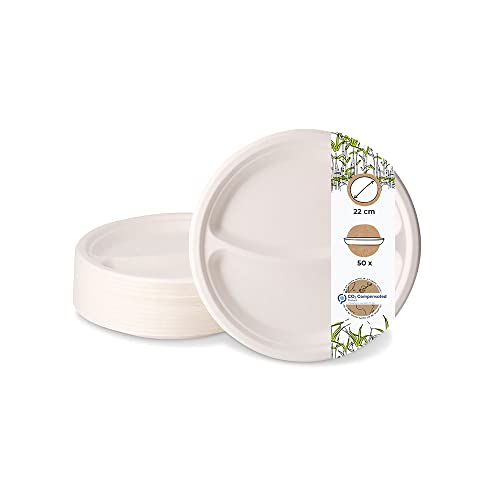 GREENBOX 50x Zuckerrohr-Menü-Teller mit 2 Kammern I Bagasse-Schalen mit Unterteilung fettdicht & wasserresistent I Take-Away-Geschirr kompostierbar I Menüschalen 2 geteilt Ø 22 cm Vorteilspack GREENBOX 50x Zuckerrohr-Menü-Teller mit 2 Kammern I Bagasse-Schalen mit Unterteilung fettdicht & wasserresistent I Take-Away-Geschirr kompostierbar I Menüschalen 2 geteilt Ø 22 cm Vorteilspack von GREENBOX