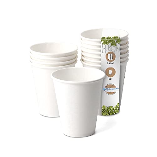 GREENBOX Bio Pappbecher I Einweggeschirr Trinkbecher Papierbecher kompostierbare und biologisch abbaubare Becher I weiße, unbedruckte, umweltfreundliche Kaffeebecher 50 Stück 250ml 10oz von GREENBOX