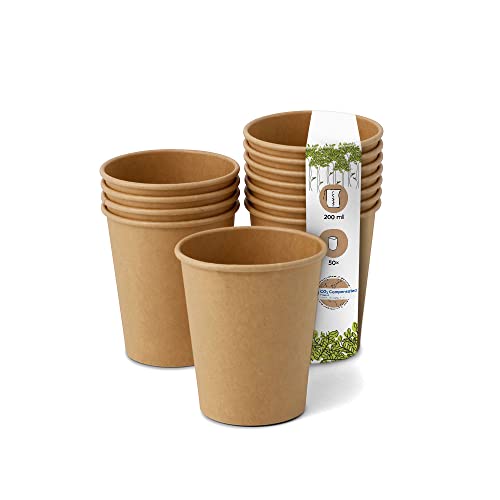 GREENBOX Kompostierbare Bio Einweg Becher I Einmalbecher Getränkebecher Wegwerfbecher Papierbecher mit PLA Beschichtung I 50 Stück Coffee to go Pappbecher braun ungebleicht 200 ml 8 oz von GREENBOX