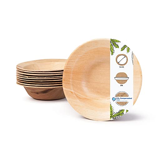 GREENBOX Palmware - Hochwertige Einweg Snackteller tief I rund 14cm 25 Stück Snackschale Palmblattgeschirr Pastateller Salatschale I kompostierbares Einweggeschirr biologisch abbaubar von GREENBOX