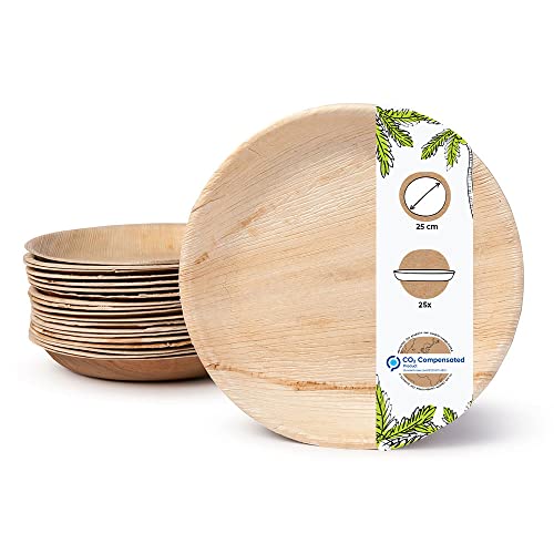 GREENBOX Palmware Hochwertiges Palmblattgeschirr I 25 Stück Palmblatt Teller rund Ø 25 cm I Bio Einweggeschirr biologisch abbaubar Partygeschirr Einmalgeschirr Wegwerfgeschirr von GREENBOX