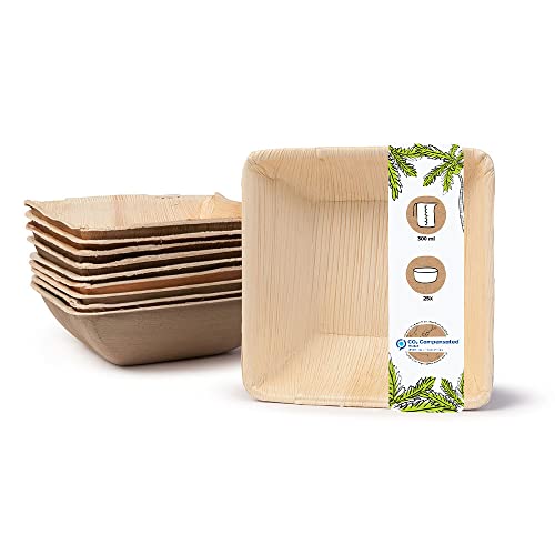 GREENBOX Palmware - umweltfreundliches Einweggeschirr aus Palmblättern I 25 Stück Palmblatt Schale quadratisch 300ml 13cm I Salat-Schüssel Dipschale Suppenschale Servierschale Snackschale von GREENBOX