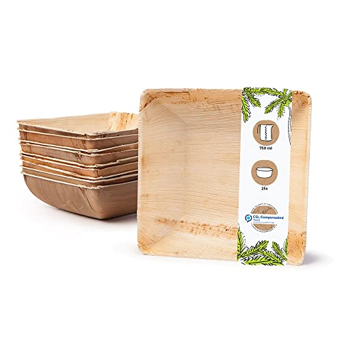 GREENBOX Palmware - umweltfreundliches Einweggeschirr aus Palmblättern I 25 Stück Palmblatt Schale quadratisch 750ml 18cm I Salat-Schüssel Dipschale Suppenschale Servierschale Snackschale von GREENBOX