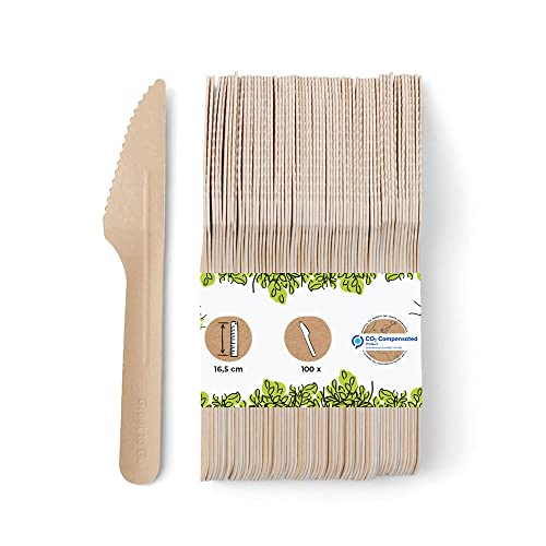 GREENBOX Papiermesser 16,5 cm braun I Catering Zubehör Partymesser aus Papier formstabil umweltfreundlich und kunststofffrei I Imbiss Besteck biologisch abbaubar I Papier Messer 100er Pack von GREENBOX