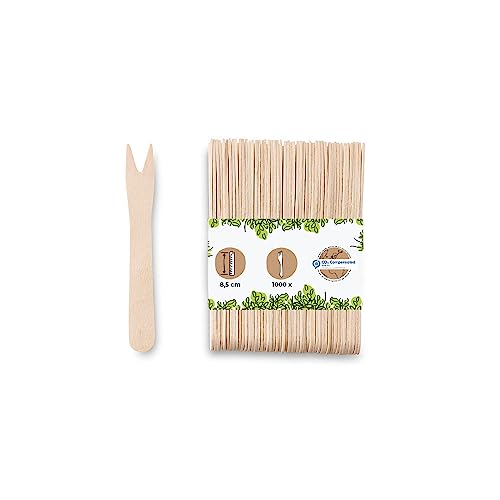 GREENBOX Pommesgabeln Holz Pommes Besteck Bio-Gabel kompostierbar aus Hartholz natur I Pommespieker Holz-Gabeln Pommes Currywurst Party-Spieße Holz-Picker Gabeln I 1000x Pommes-Frites-Gabeln 8,5 cm von GREENBOX