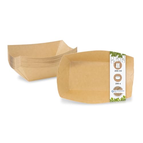 GREENBOX Premium-Karton-Snack-Schalen 200 ml I Papp-Geschirr in 12,5 x 10,5 x 3,5 cm I Snackschale für Fastfood I biologisch abbaubar & plastikfrei I aus recycelten Materialien I 250 Stück von GREENBOX