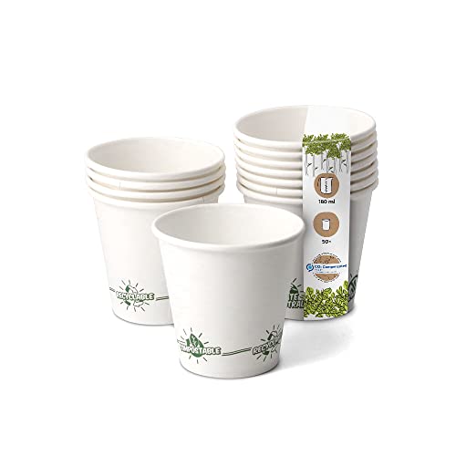 GREENBOX Recycelbare Pappbecher Kaffee weiß mit EcoUp© Icon und PLA Beschichtung I 50 Coffee To go Einwegbecher biologisch abbaubar 180 ml 7,5 oz I Kaffeebecher Trinkbecher Einmalbecher von GREENBOX